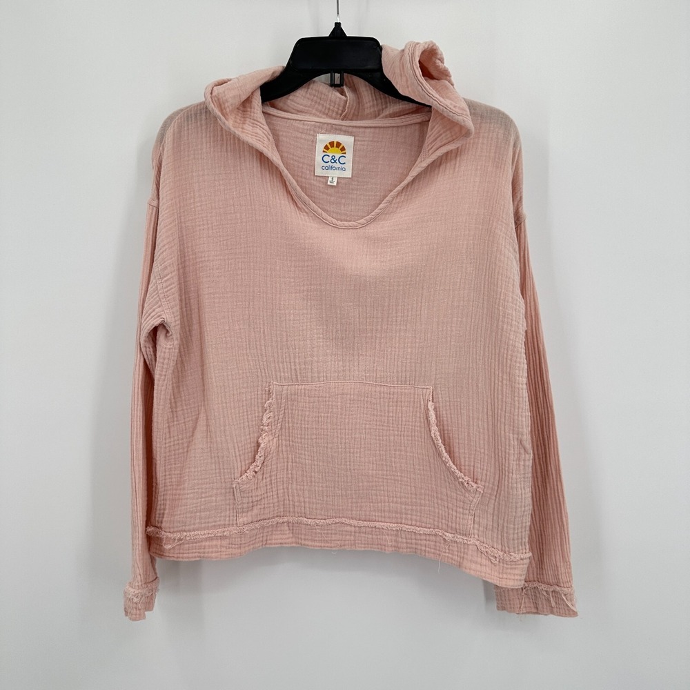 C&C California Gauzy Hoodie Womens Small Pink Lightweight Summer Beach Pool